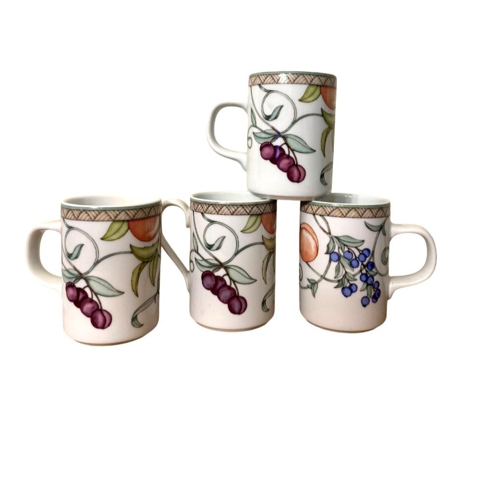 Dansk Umbrian Fruits Porcelain Coffee Mugs Set Of 4 Microwave/Dishwasher Safe
